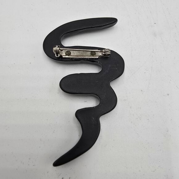 Vintage Black Acrylic Abstract Squiggle Brooch 80s 90s Y2K Modernistic Snake - Picture 3 of 5